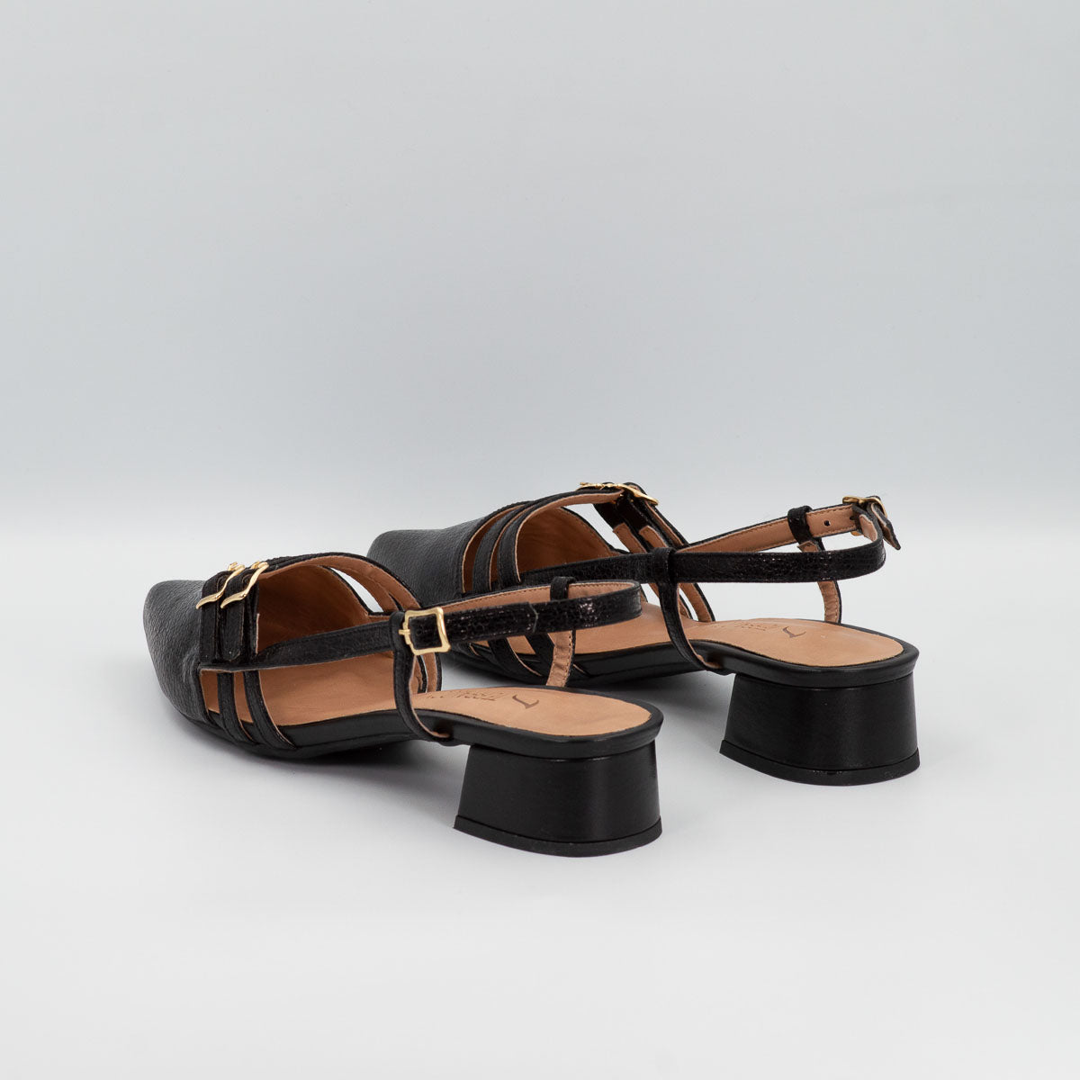 Acerola slingback pumps - three-quarter view crackle black