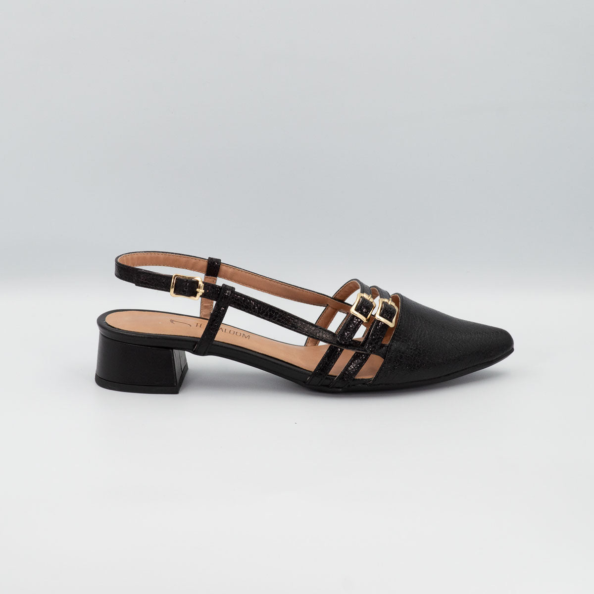 Acerola comfortable pumps - right side profile view crackle black