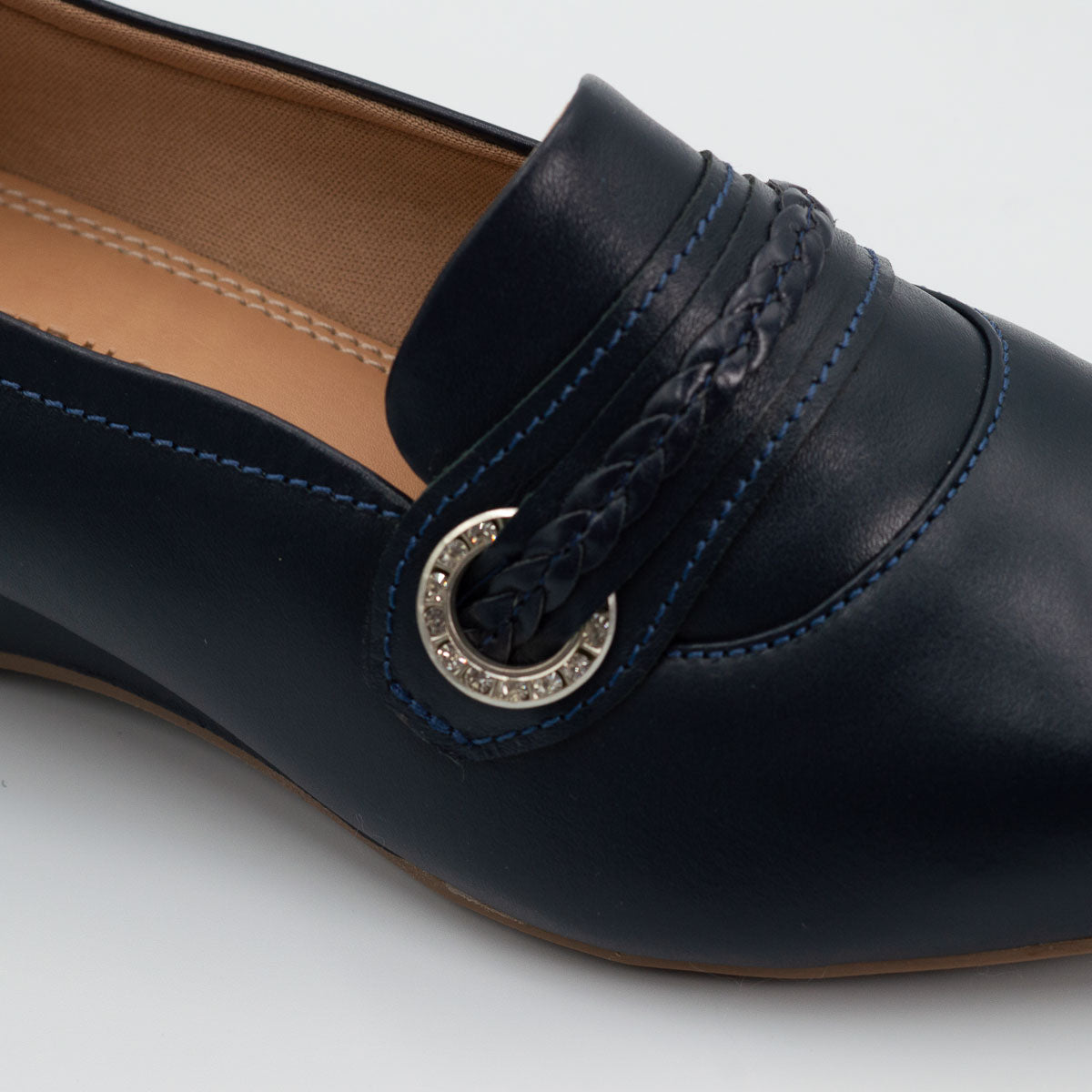 Terraloom Sapucaia shoe - close-up detail view deep sea blue leather