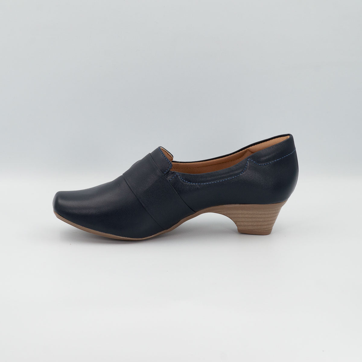 Andiroba clinical comfort shoe - left side profile view showing stacked low block heel