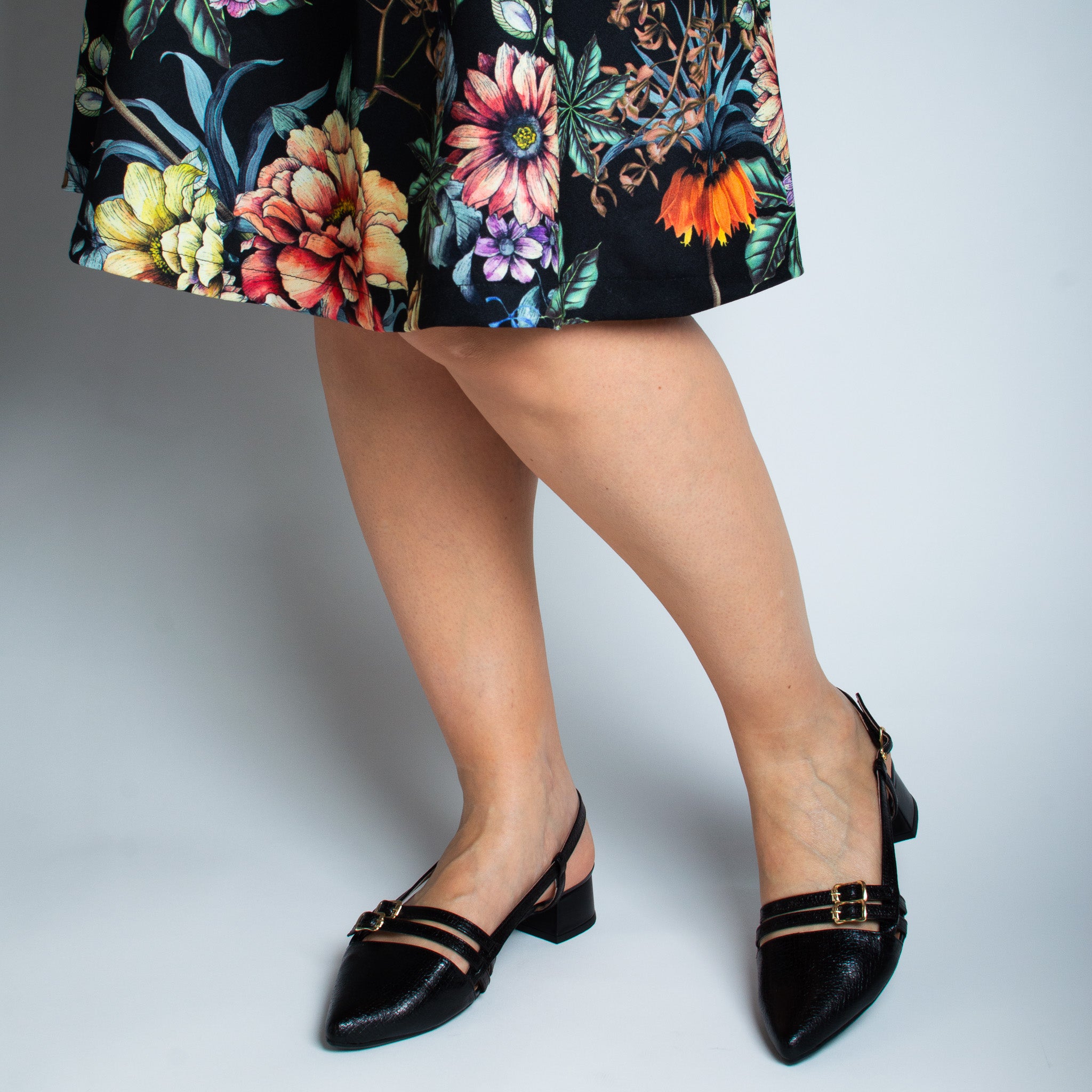 Woman wearing crackle black Acerola pumps - lifestyle view