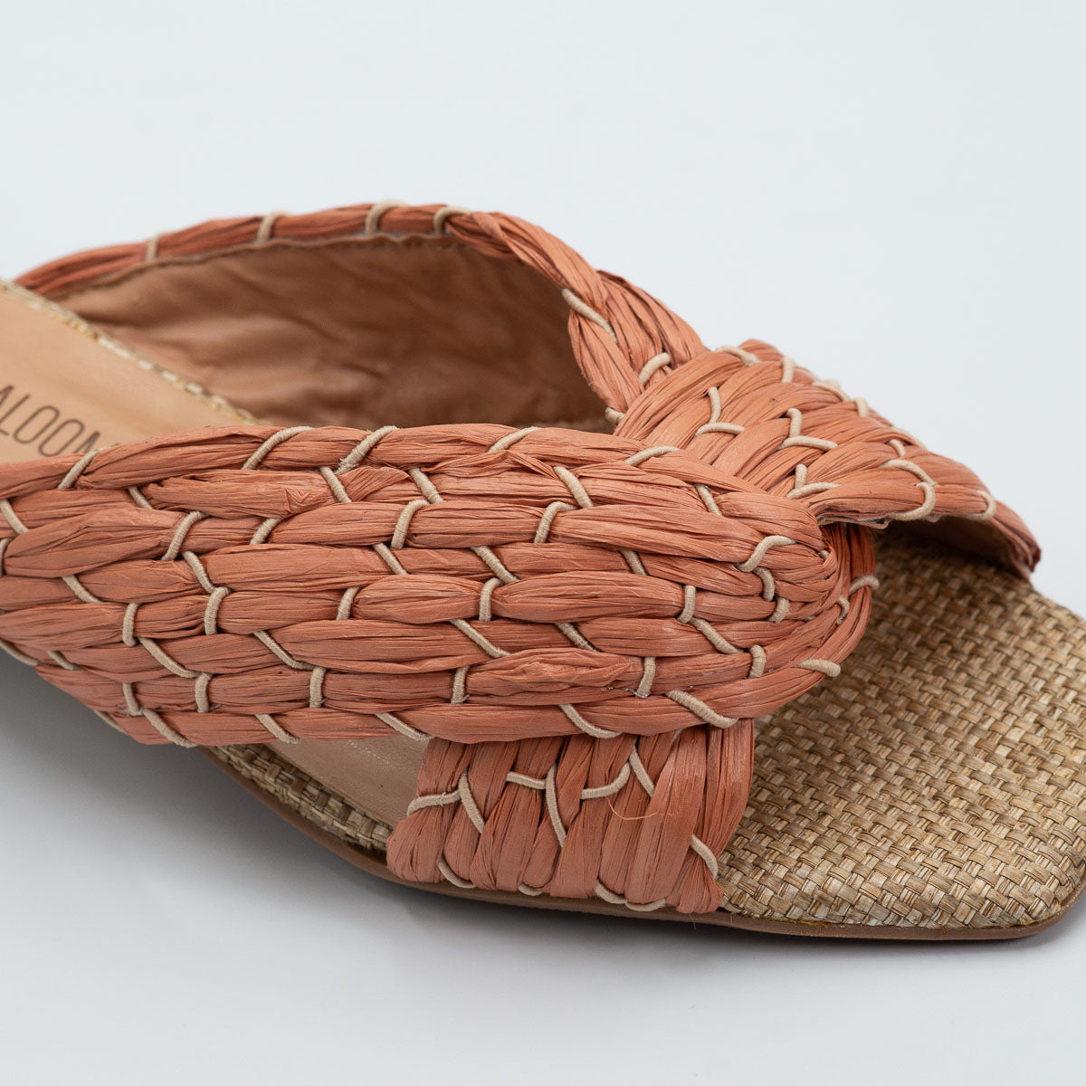Terraloom Rosa braided mule sandal - top detail view coral peach