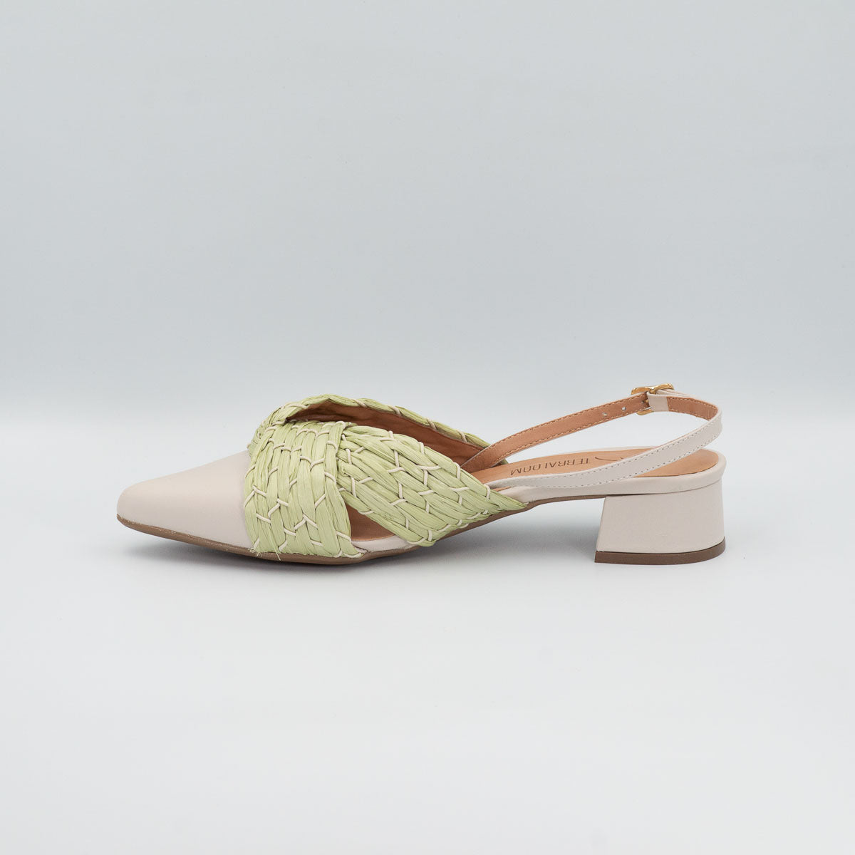 Cajá slingback braided pump - left side profile view showing low block heel