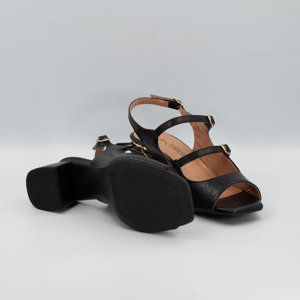 Dália sandals - bottom sole view crackle black Terraloom