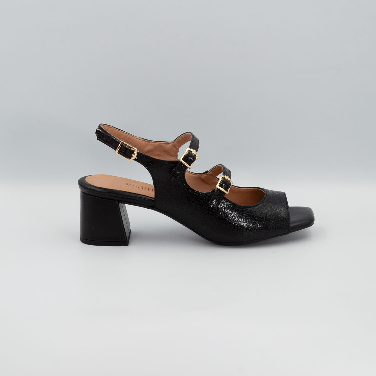 Terraloom Dália slingback sandal - side right profile view showing mid block heel