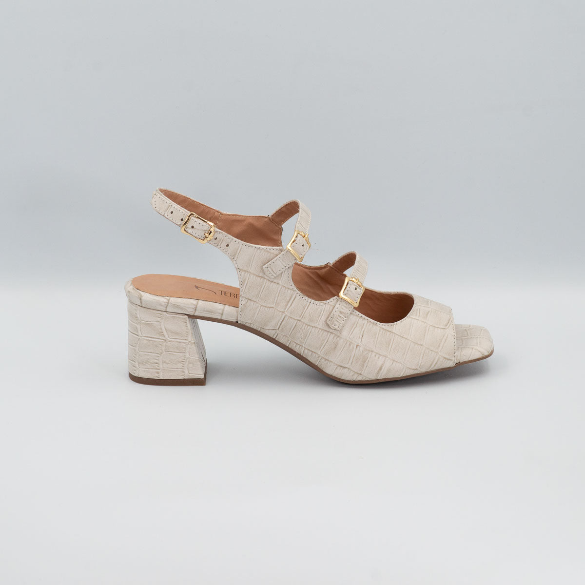 Dália slingback sandal white - right side profile view showing mid block heel