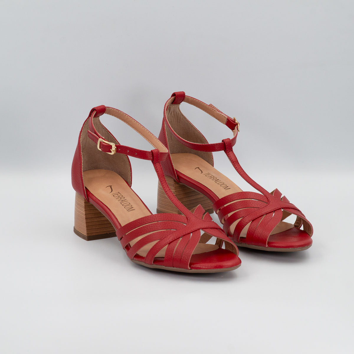 Comfortable Terraloom Girassol floater pomegranate T-bar red sandals - pair view