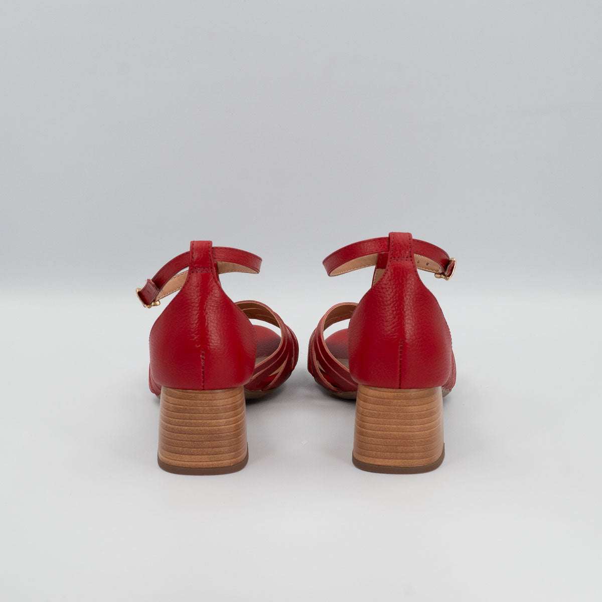 Terraloom Girassol sandals - back heel view stacked mid block