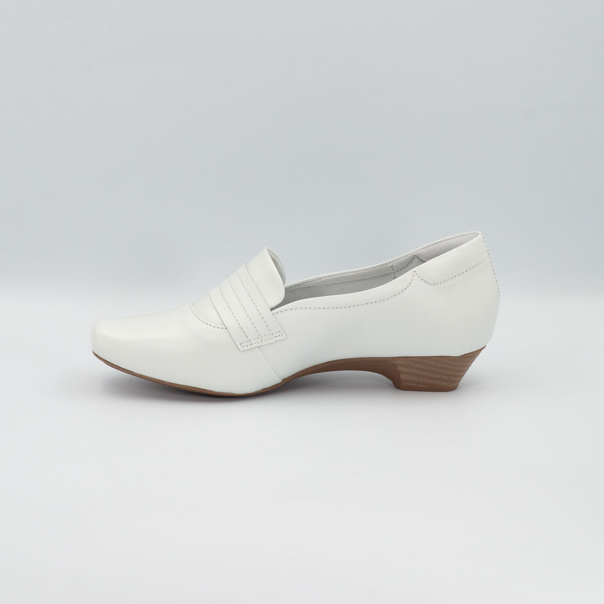 Imbuia clinical comfort shoe - left side profile view showing stacked super low block heel