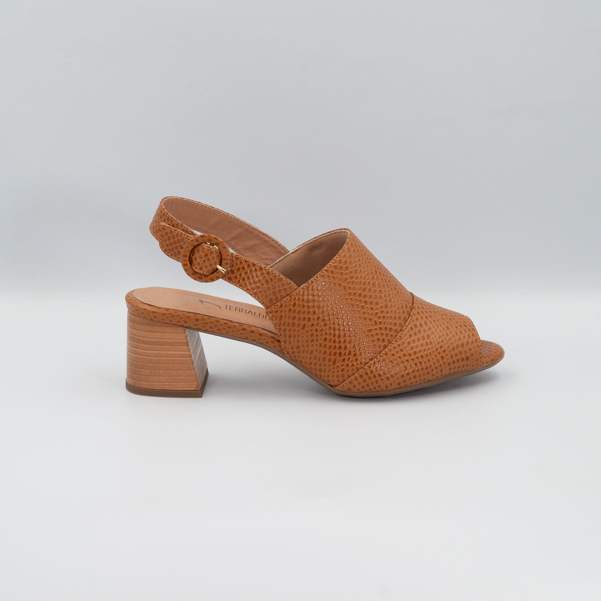 Terraloom Jasmim sandals - right side profile view scale whiskey