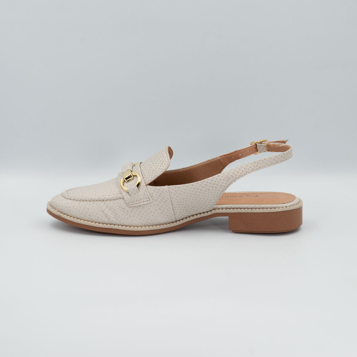 Maracujá fish scale buckle slingback loafer - left side profile view flat sole