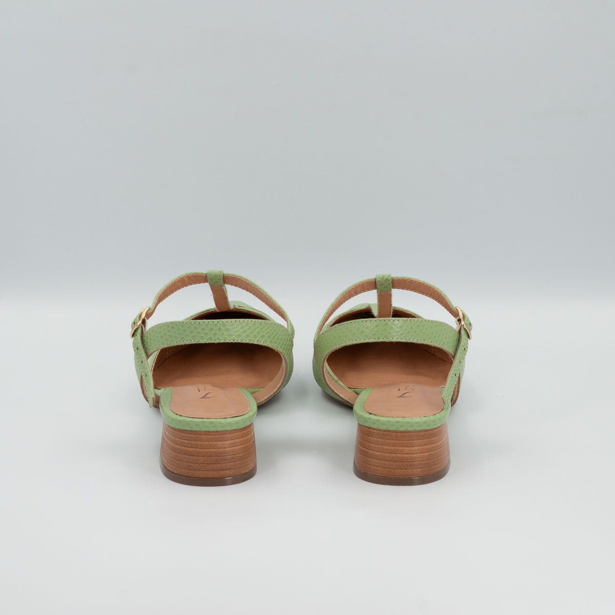 Terraloom Margarida pumps - back view scale pistachio comfortable