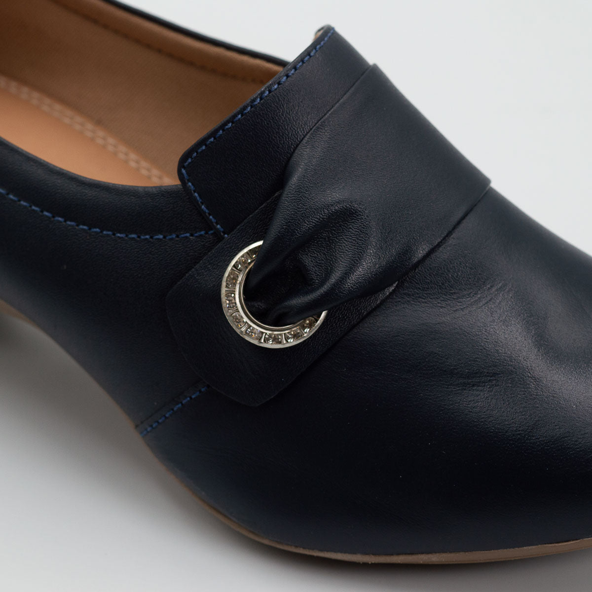 Terraloom Andiroba shoe - close-up detail view deep sea blue leather