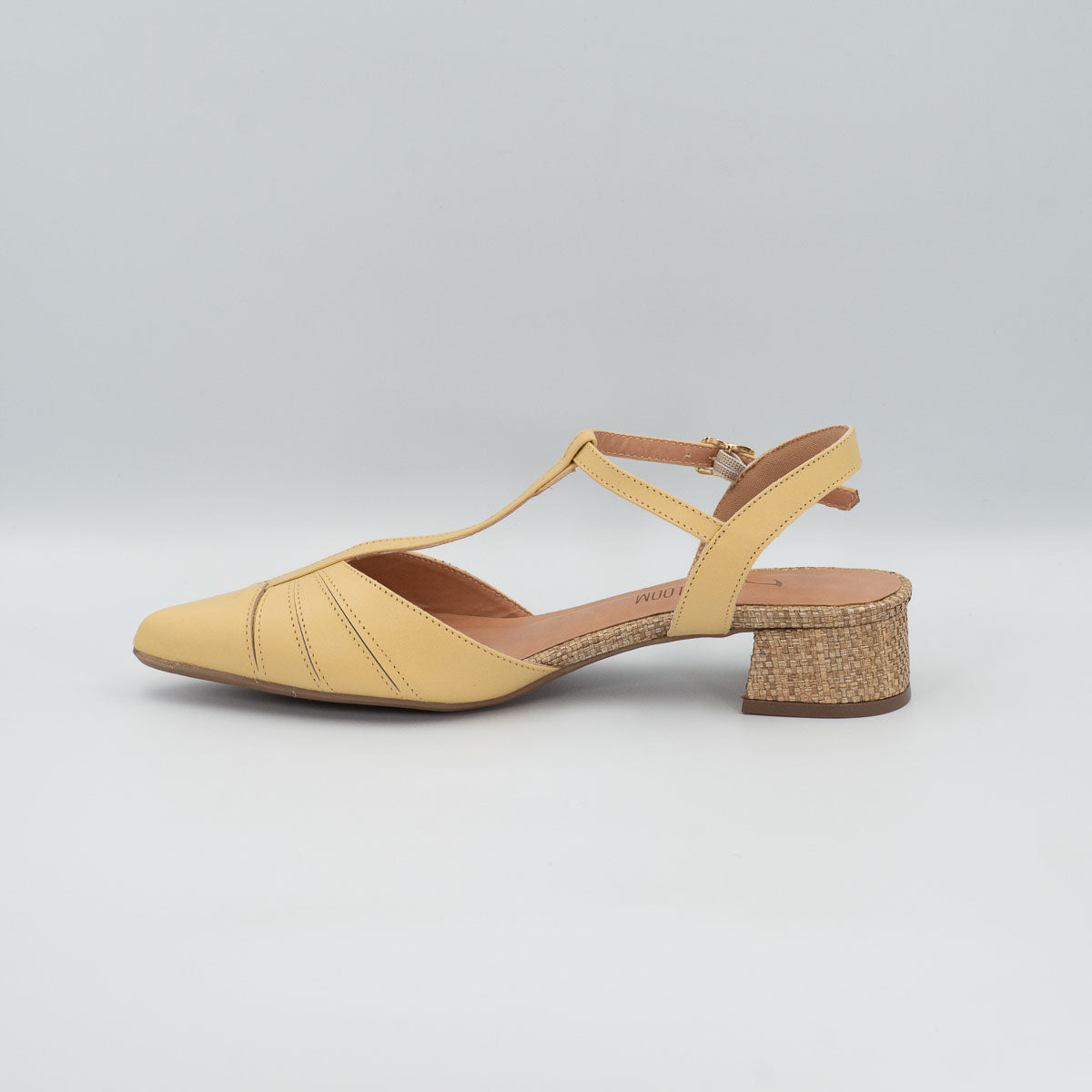 Margarida pointed T-bar pump - left side profile view showing low block heel