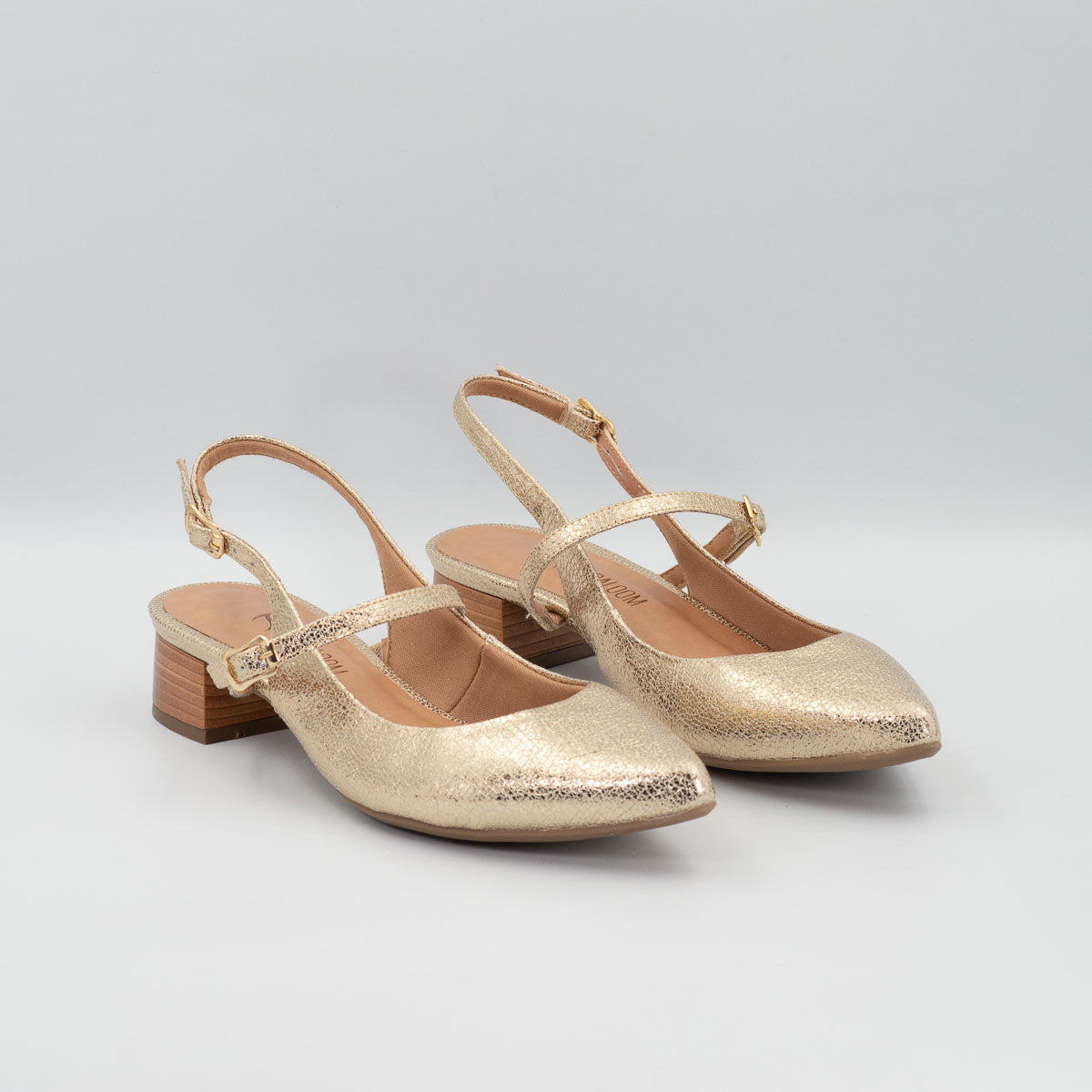 Comfortable Terraloom Pequi crackle light gold metallic slingback Mary-Jane pumps - pair view