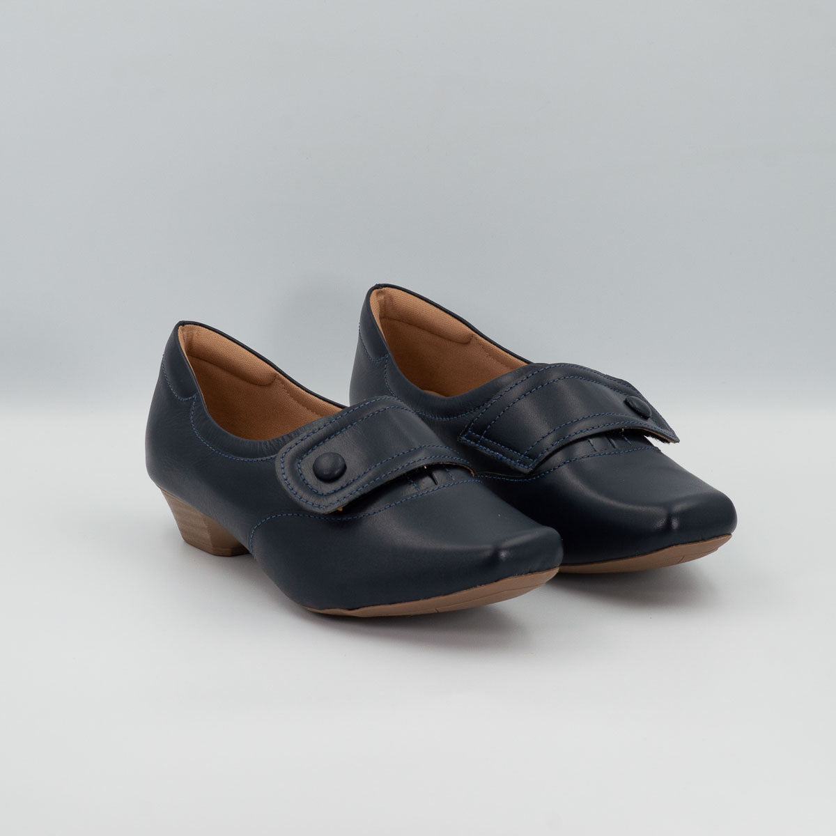 Comfortable Terraloom Peroba deep sea blue clinical comfort stacked super low block heel shoes - pair view