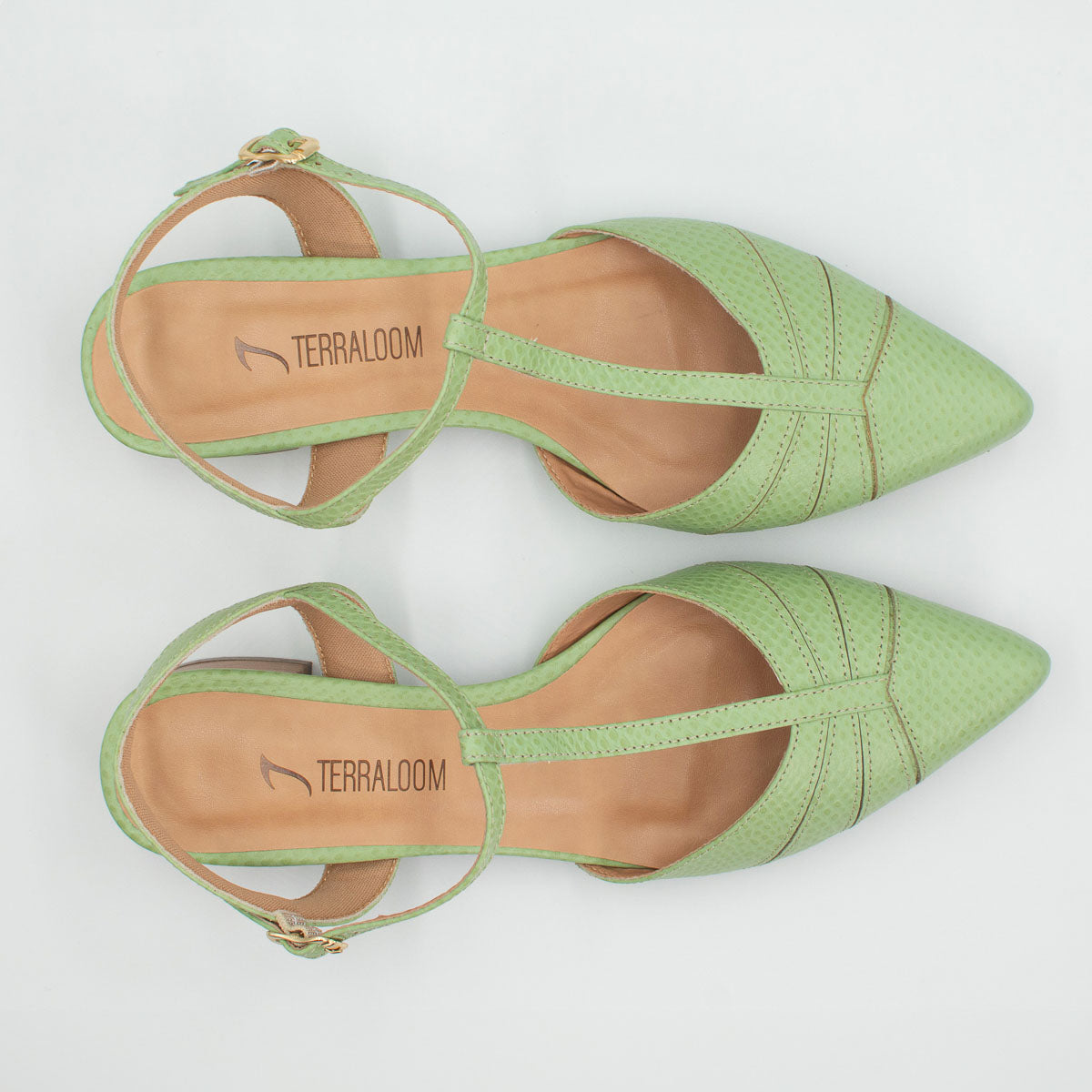 Margarida pumps - top view scale pistachio Terraloom