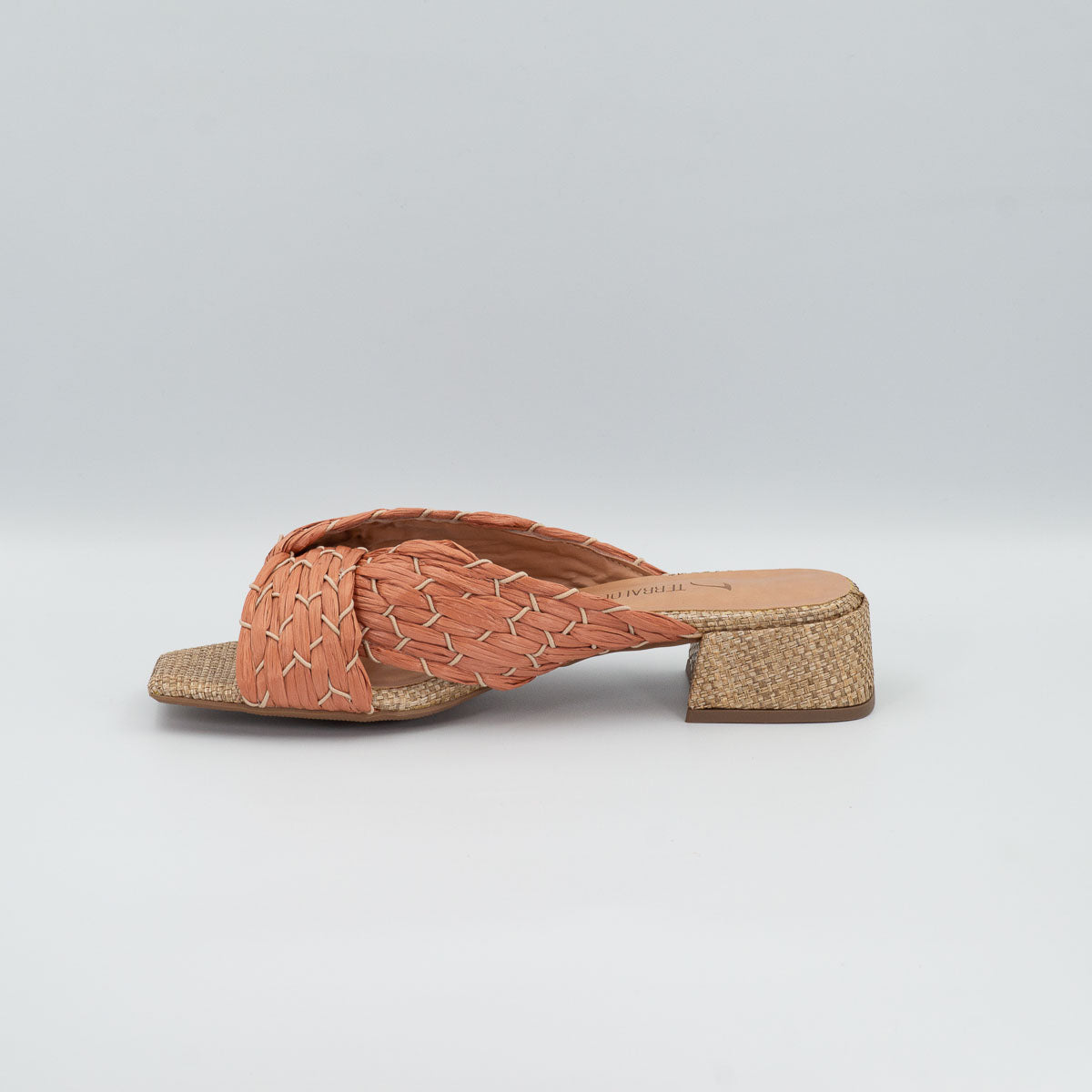 Terraloom Rosa sandals - left side view coral peach comfortable sandals