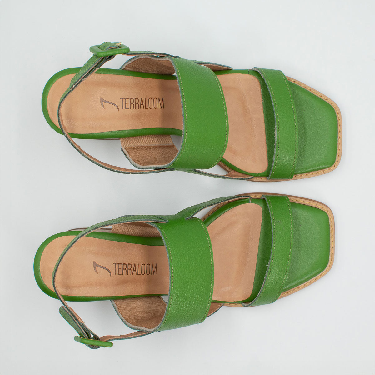 Begônia sandals - top sole view showing green strappy design