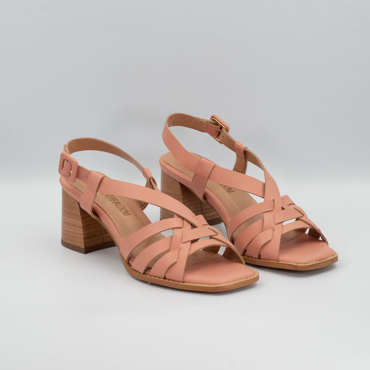 Comfortable Terraloom Tulipa vegetal peach strappy sandals - pair view stacked heel