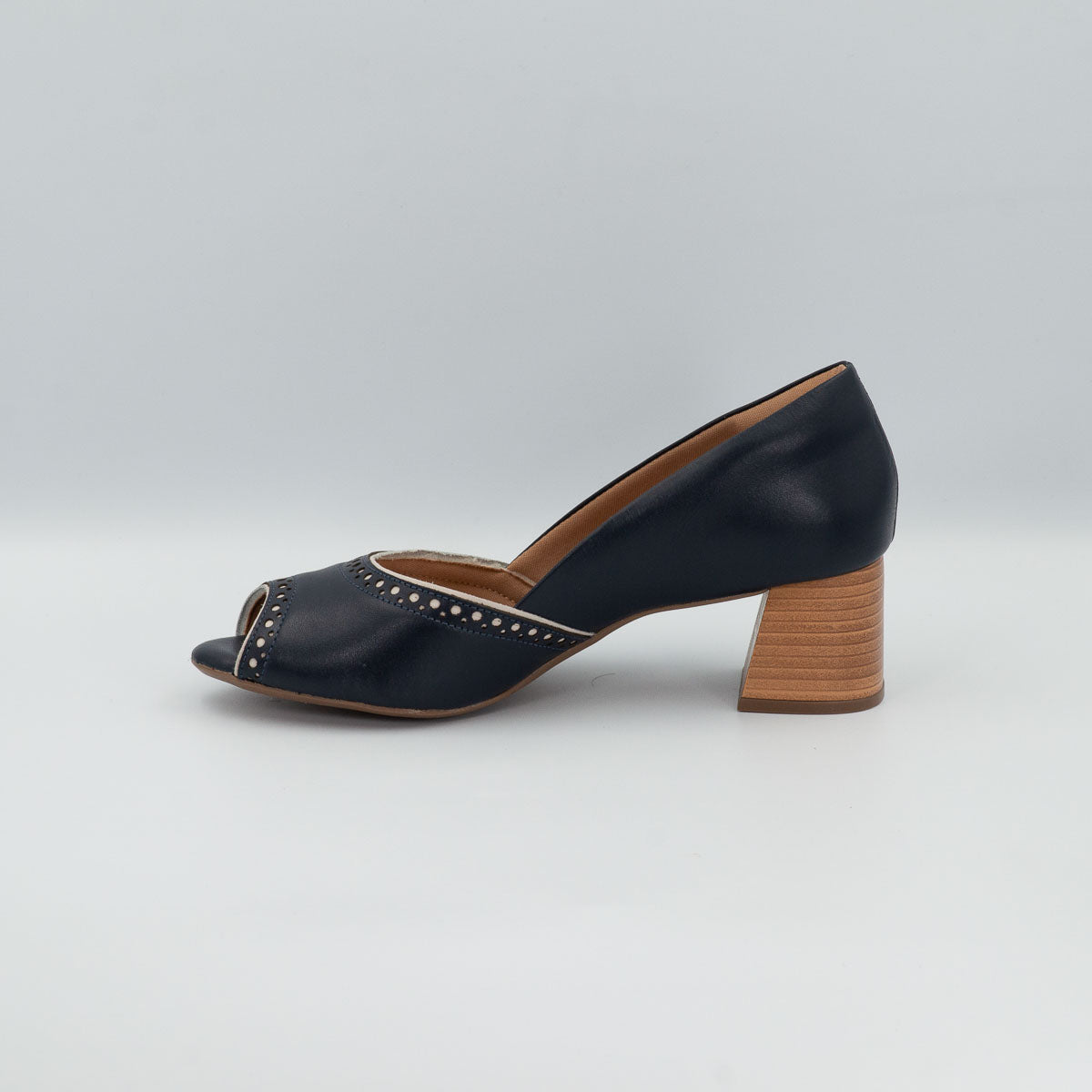 Terraloom Urucum vegetal deep sea blue pumps - left side profile view