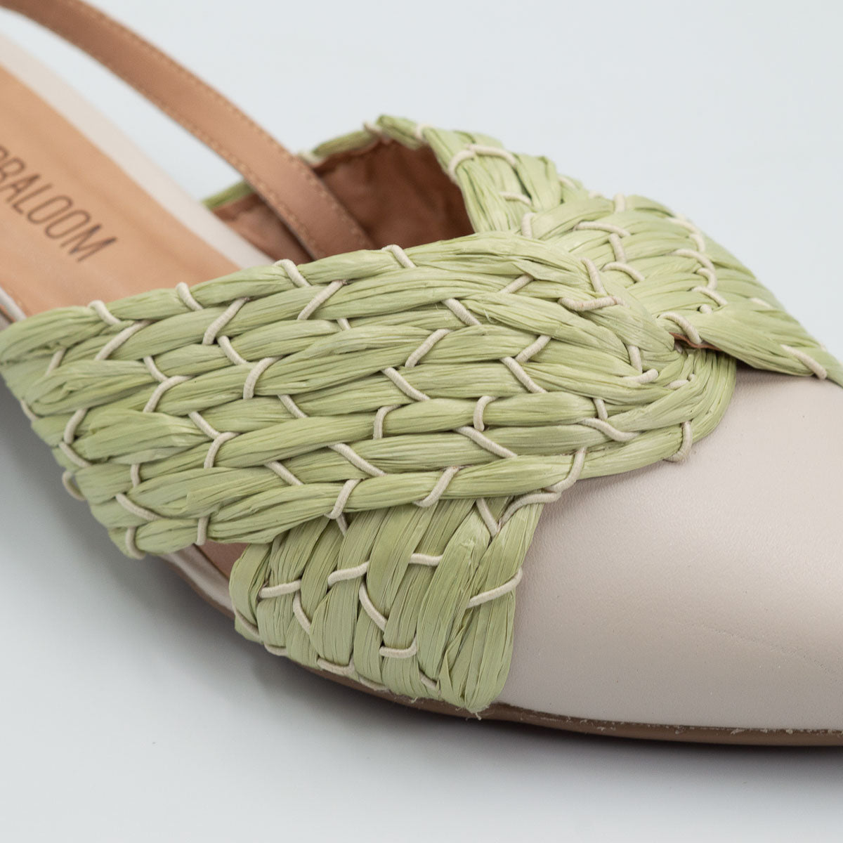 Terraloom Cajá pump - close-up detail view vegetal off-white braided leather